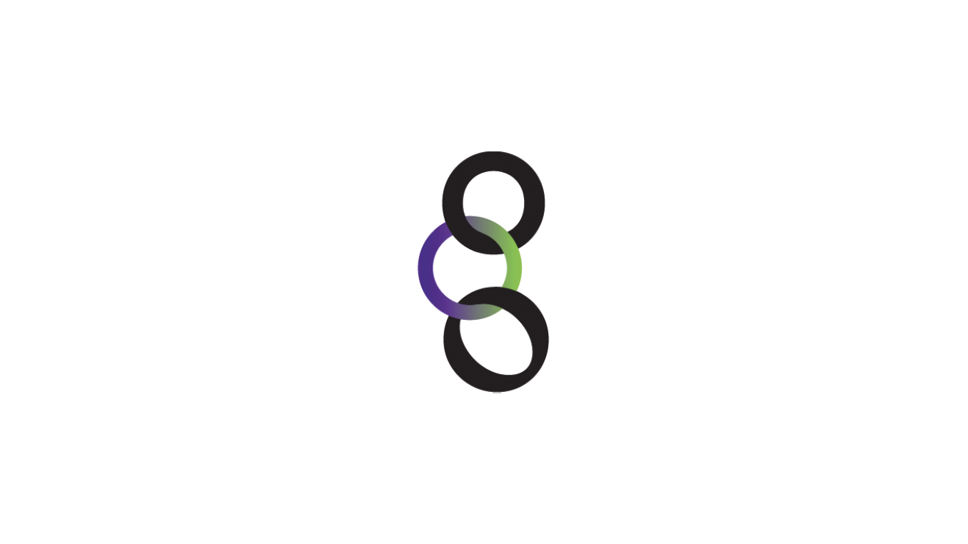 Logo „Historical Moments": drei ineinander verschlungene Ringe übereinander, der obere und der untere in Schwarz, der mittlere mit Farbverlauf von Violett nach Grün.