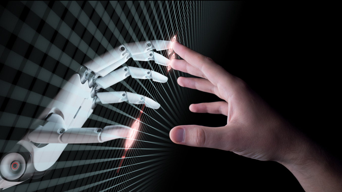 Robot and human hand touching