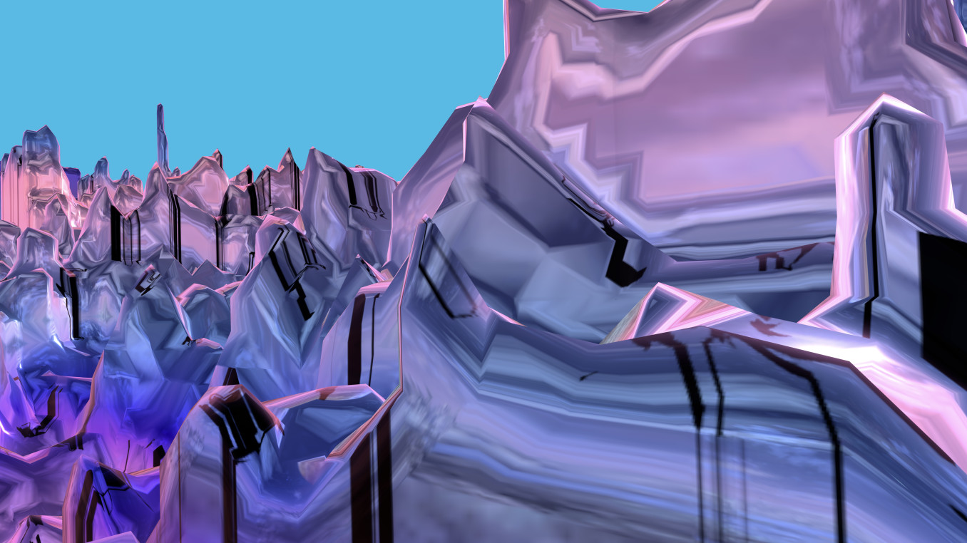 Pink and purple quantum mountain landscape by Roman Lipski